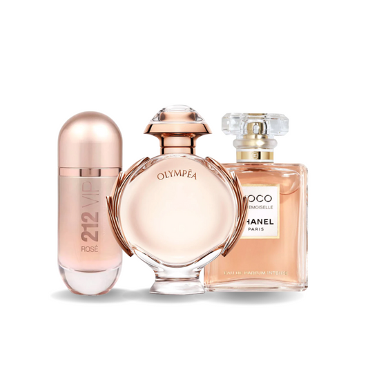 3 Parfum Combinatie - 212 VIP Rosé van Carolina Herrera, Olympéa van Paco Rabanne en Coco Mademoiselle van Chanel [100 ml elk]
